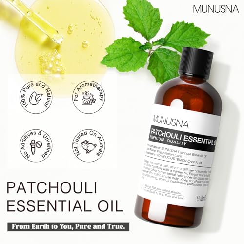 Image of Patchouli Essential Oil for Skin Care, Aromatherapy, Diffuser | Pure and Natural, Patchouli Oil for Massage, Home, DIY Perfume, Soap and Candle Making, 100ML / 3.38 fl oz