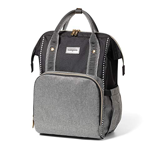 BABYONO Sac à dos Mama Oslo Style - Sac à langer noir avec 12 poches fonctionnelles