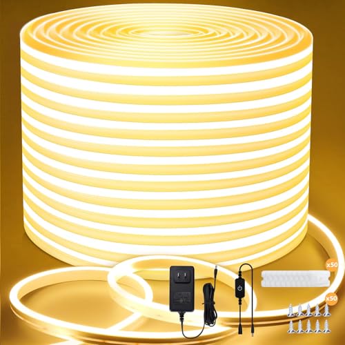 Lamomo LEDテープライト20M 防水 高輝度 テープライト LED 調光可能 折り曲げ自在 切断可能 長持ち 24V 電球色 チューブ 間接照明 室内/屋外/駐車場/店舗/DIY/装飾用（電源・調光器付き）