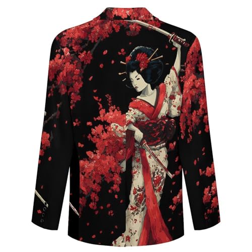Japanese Geisha Cherry Flowers Men's Blazer Printed Button Suit Jacket Slim Sport Coat Blazers4