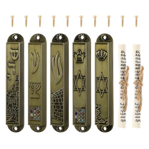 HOLIDYOYO Mezuzá De Metal Vintage 5 Decoración Colgante para Puerta Símbolo Judío De Bendición Hogar Oficina 3.54 Pulgadas