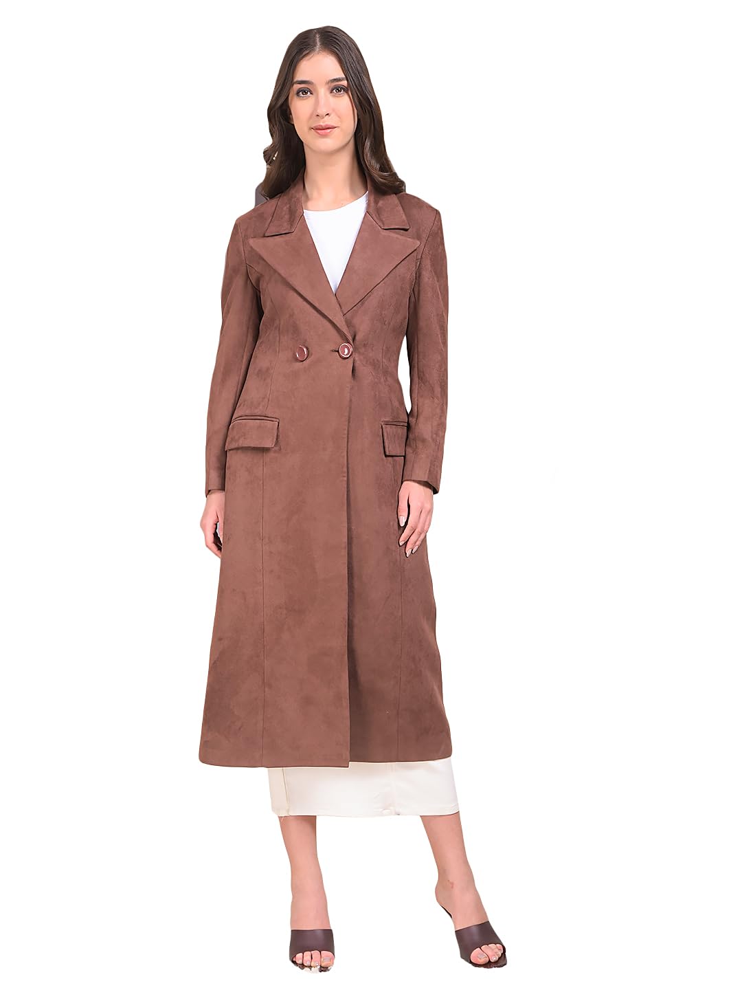 crimsoune club Women's Brown Notched Lapel Double-Breasted Overcoat-picture-12