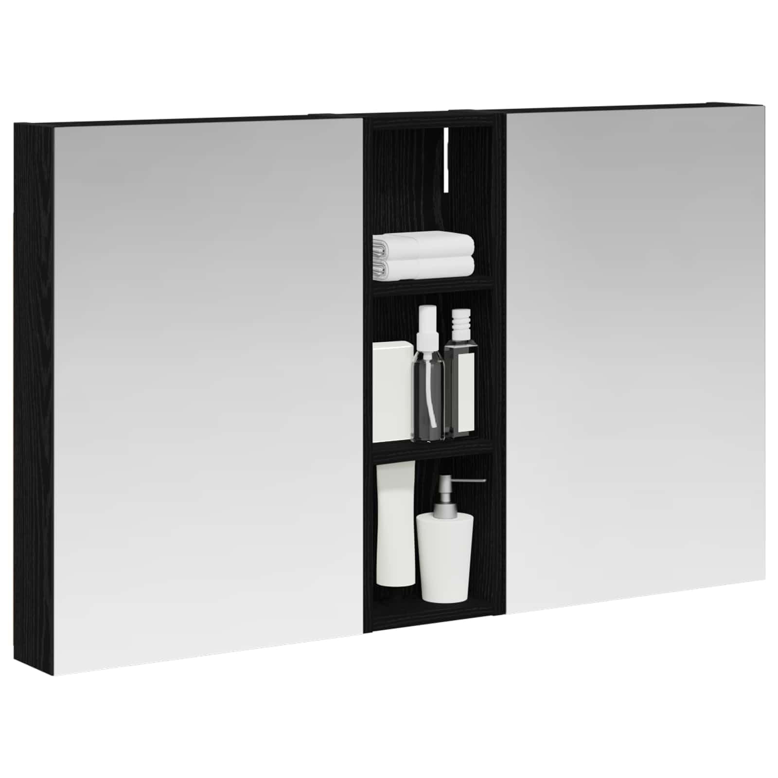 Lot de 3 armoires de salle de bain en bois - 100 x 10,5 x 60,5 cm - Montage mural - Avec éclairage LED - Miroir bidirectionnel - Espace de rangement et étagères pour meubles de salle de bain