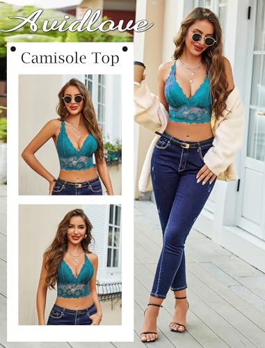 Image of Avidlove Bralettes for Women Lace Wireless Bra V Neck Racerback Crop Top Adjustable Lingerie No Padded