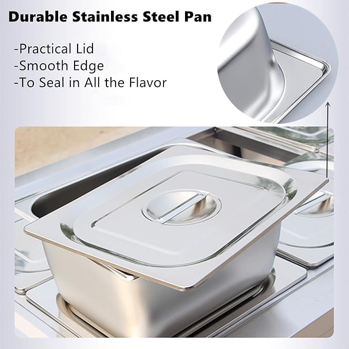 Image of Shoppers Hub PNQ 2000W Electric SS Bain Marie with Glass & Two Compartments of 1 /2 GN Pan | Food Warmer Steamer (GN Pan:Length - 325mm, Breadth - 265mm, Depth-100mm, Each GN Pan Capacity-5.5L)