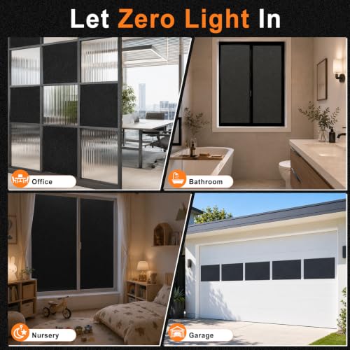 Image of Blackout Window Privacy Film, Removable Window Cover Static Cling, Darkening Light Heat Blocking, Window Tint for Home Garage Bedroom Day Sleep, Black 23.6 Inch * 78.74 Inch