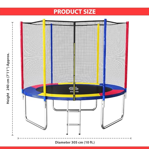 Image of Shopster GS 10 Feet Fitness Jumper Trampoline Bouncy with Safety Net (Capacity Upto 200 kgs), Cushioned Poles, Jumping with Ladder, Sturdy Frame for Kids & Adults Indoor & Outdoor Heavy Duty (10 ft)