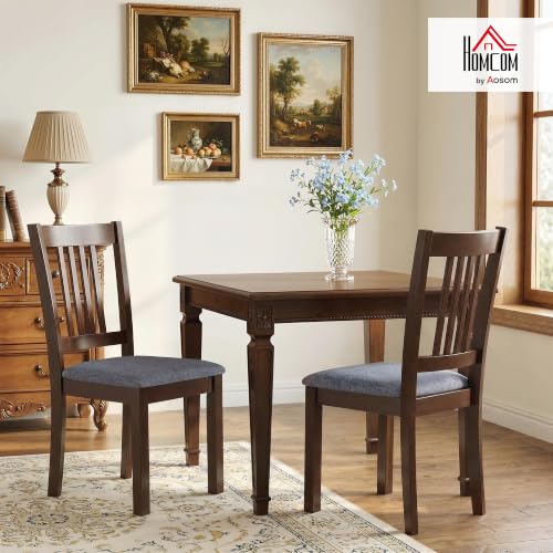 Image of HOMCOM Dining Chairs Set of 2 Upholstered Kitchen Chairs Slat Back Espresso
