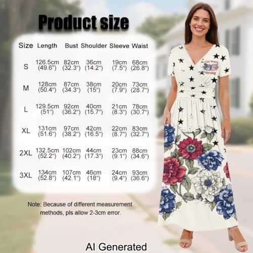 Image of Women's Fall Summer Short Sleeve Ankle Length V-Neck Party Dress with Pockets Size S-3XL