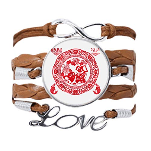 Bracelet Chien de découpage en cuir noir tordu fait main pour le Nouvel an Chinois