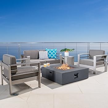 Alternative view of Christopher Knight Home Cape Coral Outdoor Aluminum Chat Set with Fire Table, Khaki / Dark Grey
