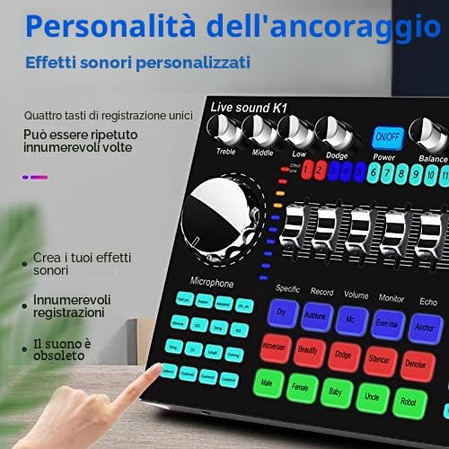 K1 Computer Telefono Cambiatore di Voce HiFi Live Sound Card Mixer Board Streaming Audio Bluetooth 5.0 Universale