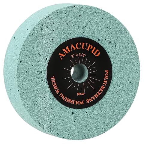 AmaCupid Elastic Polyurethane Buffing Wheel 3 Inch 2000 Grit. for Mini Small Bench Grinding Wheel Polishing Machine. Home DYI, Polishing Jewelry, Stainless Steel and Other Metals。3/8 Inch Arbor Cover