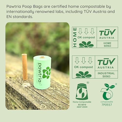 Image of Pawtria Home Compostable Dog Poop Bag Rolls (120) + Silicone Treat Pouch | 120 Leak-Proof Poop Bags for Dogs, TUV Austria Home Compost Certified & BPA-Free Silicone Treat Case