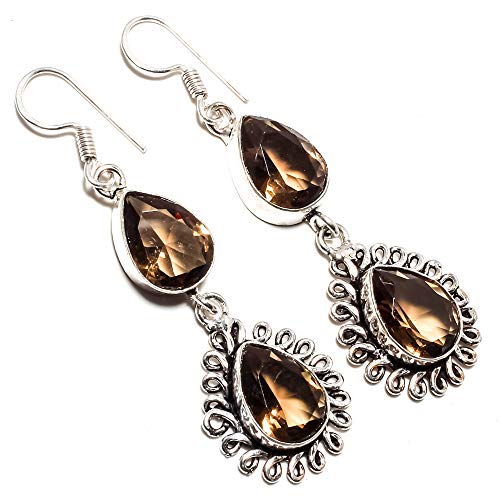 Boucle d'oreille topaze fumée gemme argent 925 pendantes SF-2527