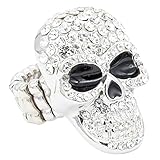 Lavencious Skull Shape Rhinestone Stretch Ring Rhodium Plated with Clear Crystals for Women Size for 7-9