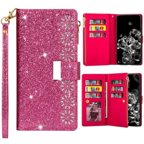 Étui portefeuille Galaxy Z Fold 6 rose avec fermeture éclair et motif ciel étoilé laser