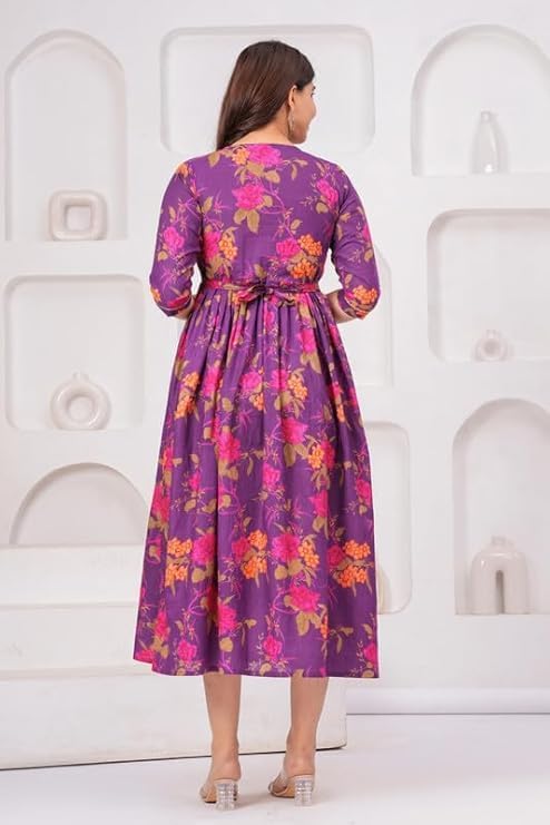 Image of Women Feeding Kurti for Women Cotton Maternity Kurta with Nursing Zip for Pre & Post Pregnancy