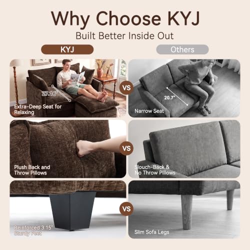 Image of 50 inch Love Seat with Ottoman, Small L Shape Cloud Sofa Couch, 2-Layer Cushion & 27 inch Deep Seat, 2 Pillows for Small Spaces, Bedroom, Apartment, Office, Living Room, Brown