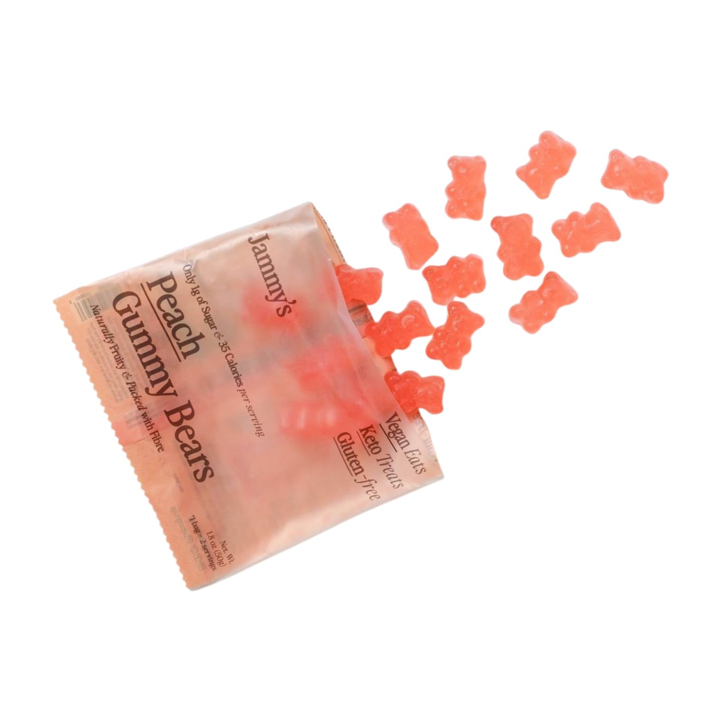 Jammy's™ - Peach Gummy Bears | Sugar-Free & Vegan-Friendly | Keto-Friendly, Gluten-Free, Low Carb, High Fibre & Naturally Fruity | Delicious, Soft & Chewy | Box of 6 x 50g Bags