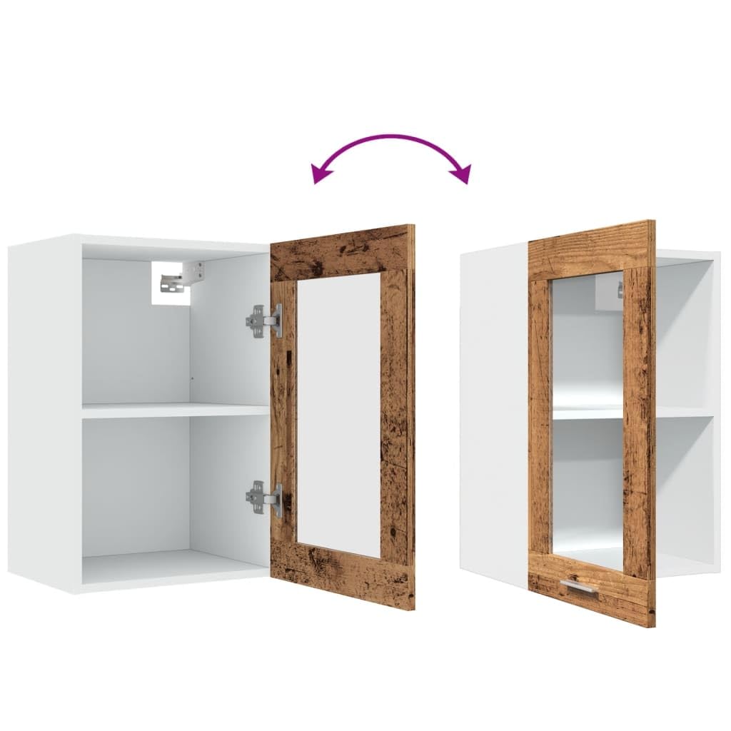 Hängeschrank Lyon mit Glastür in Altholz-Optik 40x31x60 cm aus Holzwerkstoff mit Küchenmöbel Stauraum für Geschirr und Kochutensilien