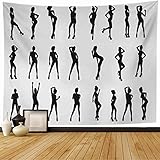 Tapestry Wall Hanging Silhouette Sexy Lady White Parks from Girl Style People Hair Party Pose Outdoor Objects Isolated Tapestry Decor Living Room Bedroom for Home 60x60 Inch