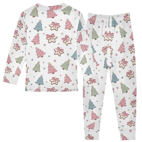 Pajama Sets Long Sleeve Colorful Christmas Tree Cookies Soft Comfy Sleepwear 2 Piece PJS 3-8T3