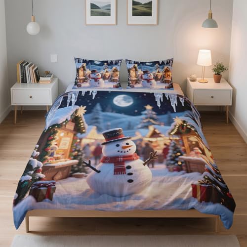 LinQton Juego de funda de edredón de Navidad de 3 piezas, juego de ropa de cama de hombre de jengibre de Navidad, individual, doble, king, funda de edredón de poliéster con 2 fundas de almohada para