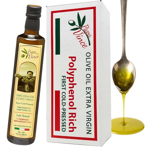 Papa Vince Olive Oil Extra Virgin - First Cold Press Family Harvest 2024/25, Polyphenol Rich, Subtle Peppery Finish, Unrefined, High in Monounsaturated Fat, No Pesticides, No GMO, Sicily, Italy