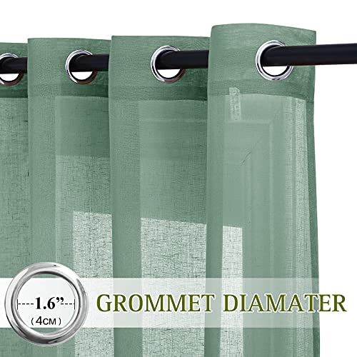 NICETOWN Linen Sheer Curtains Flax Textured for Living Room, Grommet Semi Sheer Vertical Drapes Privacy with Light Filter for Home Office/Farm House, W52 x L84, Olive Green, 1 Pair