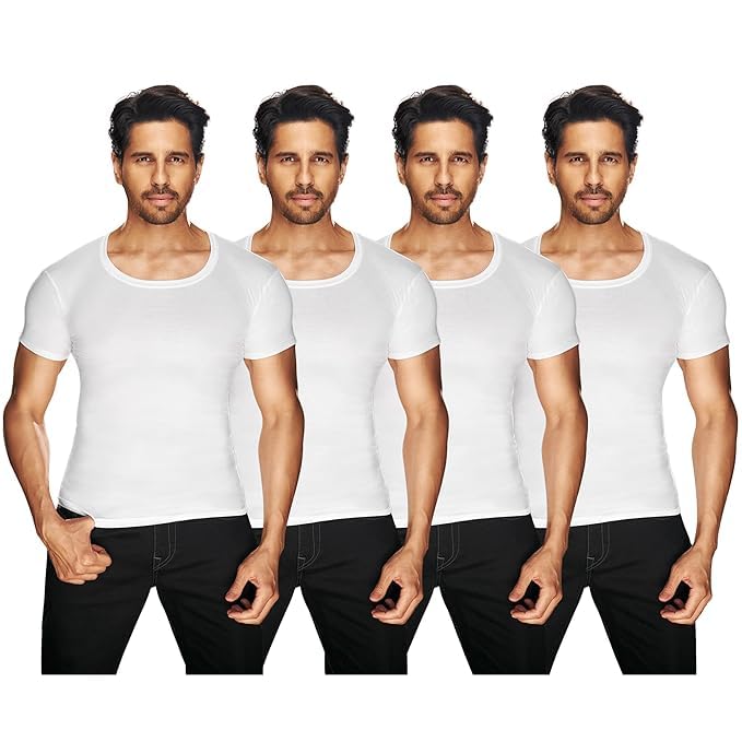 Swagat, Men's White Half Sleeve Vest, Vest Sleeve, Slim Fit, Pack of 4, L Large 90cm-picture-10