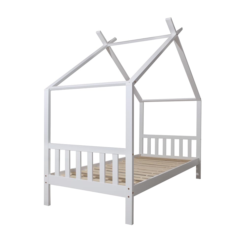 ONEIROI - Lit Cabane Enfant avec Tête de Lit et Sommier à Lattes - Bois de Pin Blanc