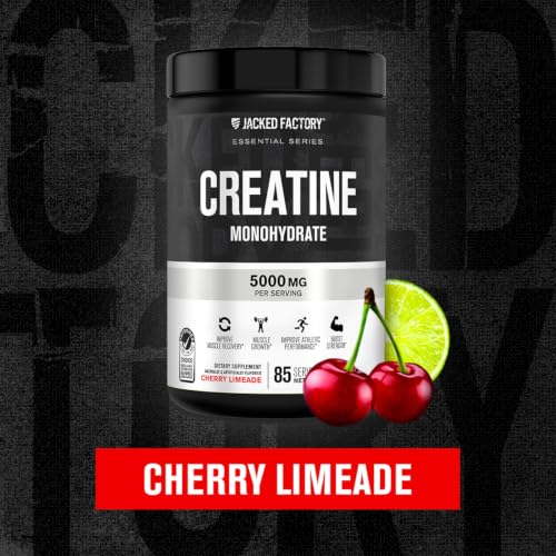 Image of Jacked Factory Creatine Monohydrate Powder 425g - 5g Daily Micronized Creatine Monohydrate for Men and Women, Vegan-Friendly, Third-Party Tested - 85 Servings, Cherry Limeade