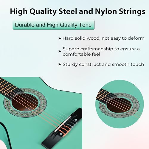 Best Acoustic Guitar Under $500: Top 5 Review and Buyer’s Guide 47 ADM Beginner Acoustic Classical Guitar 38 Inch Nylon Strings Wooden Guitar Bundle Kit for Kid Boy Girl Student Youth Guitarra Online Lessons with Gig Bag, Strap, Tuner, Strings, Cyan Green #4