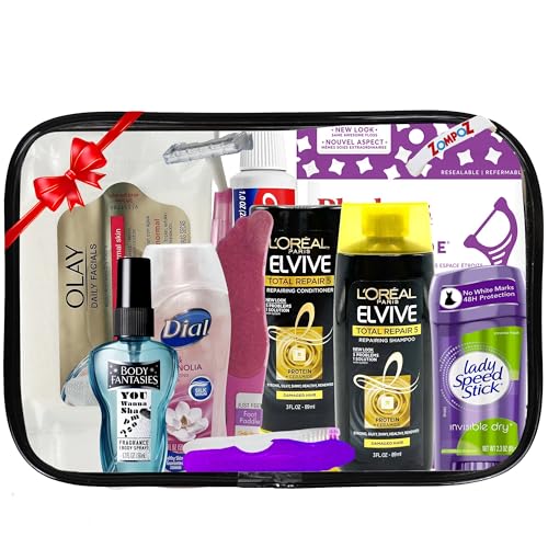 Womens-Travel-Toiletries-Kit-Travel-Bag-of-Hygiene-Essentials-for-Bath-Shaving-and-Personal-Care-12-Mini-TSA-approved-items-in-Reusable-Zipper-Bag-Travel-Gift-for-Her