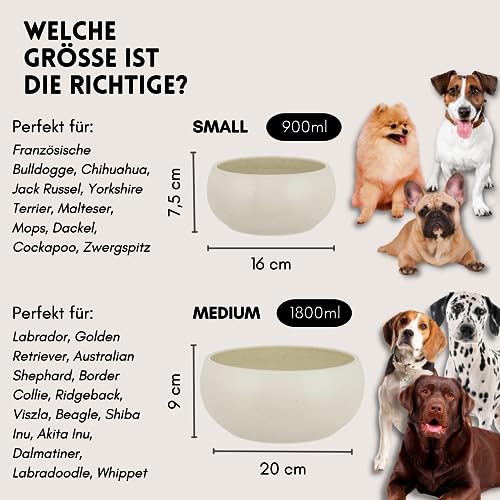 hej.mo Design Hundenapf Keramik | Creme | 20 cm Durchmesser & 1,8 L Volumen | robuster Fressnapf in stilvollem Design | spülmaschinenfest | Kratz- & bissfest | Futternapf für mittlere & große Hunde
