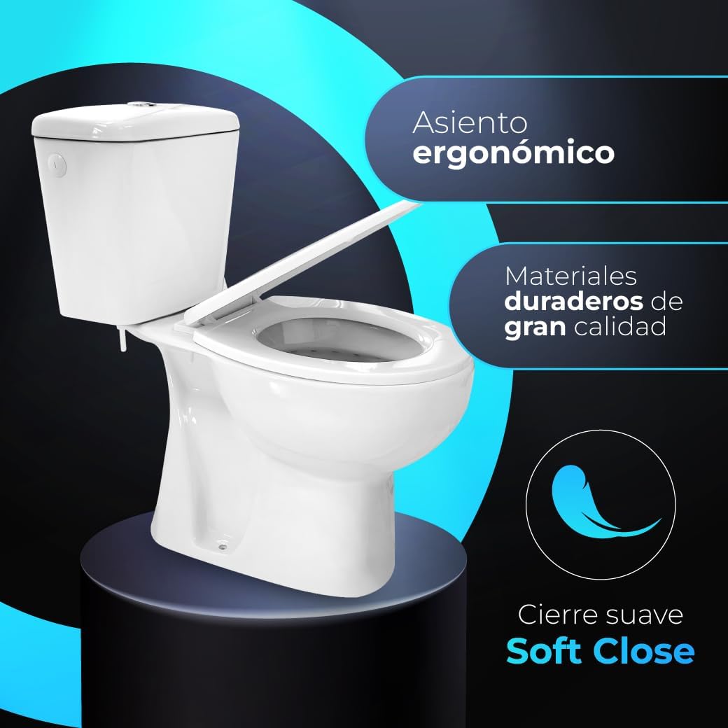 Vater Bagno Completo con Tubo Flessibile Incluso - WC Completo con Sistema Rimless Antibatterico - Vater Bagno con Coperchio Rigido - Vaso WC Scarico a Parete - WC con Scario Verticale