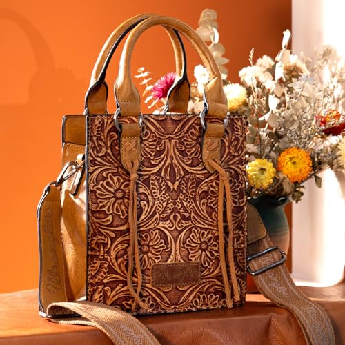 Wrangler Embossed Crossbody Purse for Women Top Handle Fringe Handbags and Western Mini Tote2