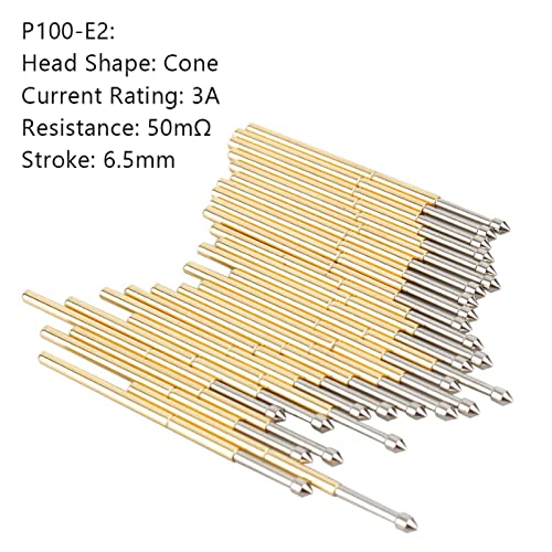 Image of 100PCS P100-E2 Spring Test Pins, 3A Spring Test Probe Pin Set, Brass 1.5mm Round Spring Test Probes, Conical Head Spring Probe Pin Replacement PCB Testing Tools