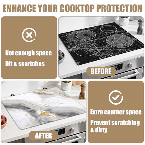 Image of White Marble Stove Top Covers for Electric Stove, Electric Gas Stove Pad Heat Resistant Range Cooktop Protector for Home Decor Kitchen 28 inchx20 inch