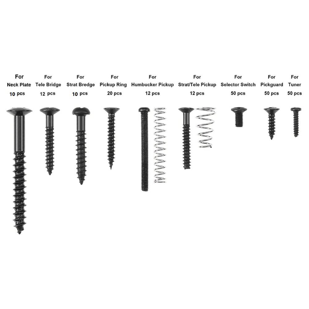Alnicov Guitar Screw Kit?254 Pieces 9 Types Guitar Screw Assortment Set?with Springs for Electric Guitar Bridge,Pickup,Pickguard,Tuner,Switch,Neck Plate,Guitar Strap Buttons a Tweezers Black