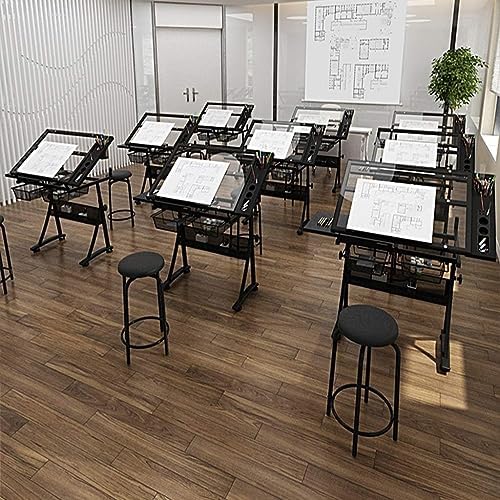 Height Adjustable Drawing Desk, Tiltable Craft Table with Storage, Large Art Desk, for Drafting Table(