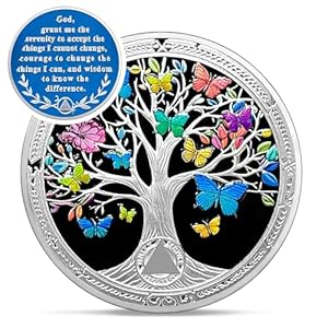 Vintage 0 Year Sobriety Coin – Recovery Tree of Life AA Coins – Colorful Butterfly AA Chips and Medallions – 1-10 Prime NA HA AA Living Clean Narcotics Alcoholics Anonymous Gifts for Men Women