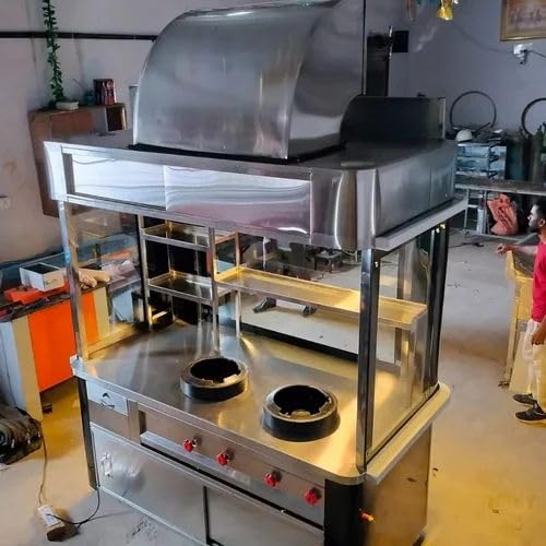 Image of Luxury Stainless Steel Food Cart with LED Lighting | Glass Display Street Food Trolley | Commercial Use