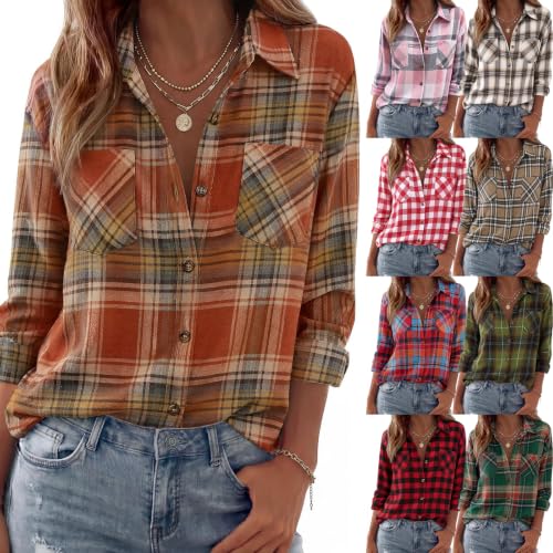 Flannel Shirt Women Plaid Lightweight Button Down Long Sleeve Work Blouse - image 1