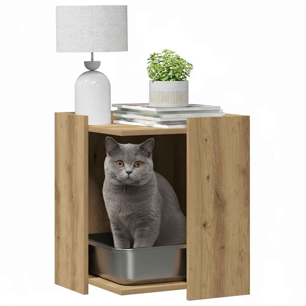Katzenklo Schrank HolzwerkstoffKatzenhaus Beistelltisch 42cm | Katzenmöbel fürs Wohnzimmer: Stilvoller Katzenklo-Schrank aus robustem Holzwerkstoff in Artisan-Eiche mit Kippschutz.