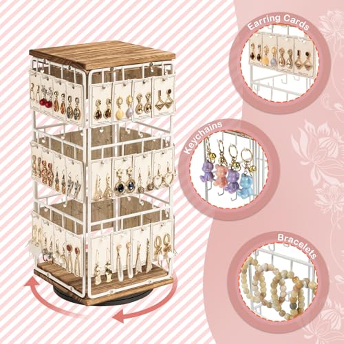 Image of 360 Rotating Earring Display Stands for Selling, Earring Rack Display Holder Stand, Jewelry Display for Vendors Selling Earring Cards, Necklaces, Bracelets, Hair Accessories (48 Hooks)