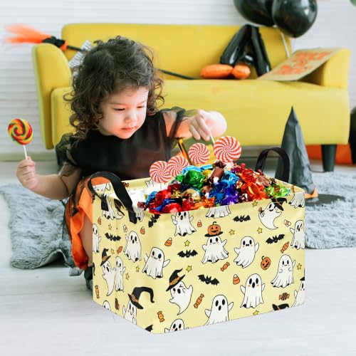 Image of Halloween Basket Yellow Pumpkin Ghost Storage Toy bin For Boys Girls Kids