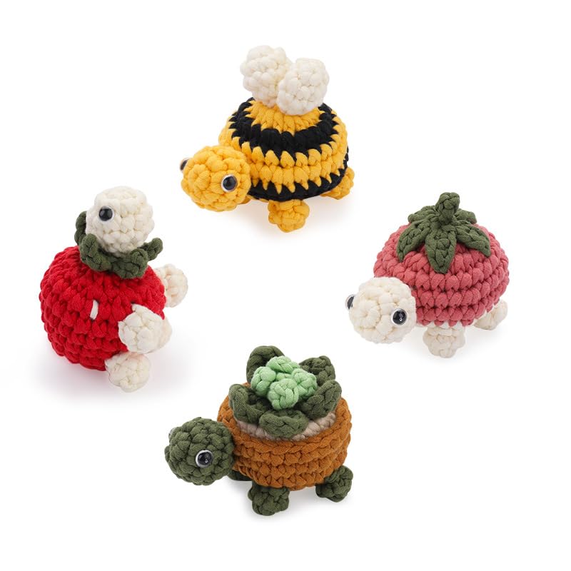 Rzysurt Crochet Kit for Beginners,4 PCS Turtle Crochet Kit with Step-by-Step Video Tutorials for Kids Adults Beginner
