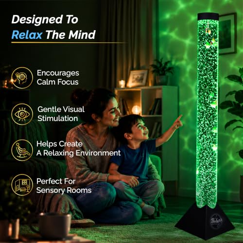 Image of Brewish 4FT Sensory LED Water Bubble Fish Tube Floor Lamp with 16 Color Changing Light Effects & 4 Modes, Fake Aquarium Night Light and Gift for Kids, Autism, Men & Women - Remote Control & 12 Fishes